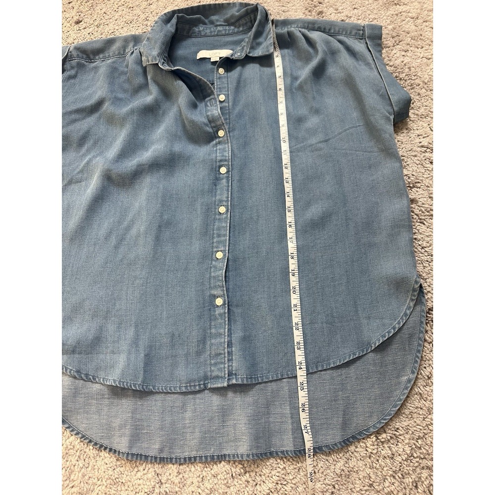 LOFT Women's Blouse Medium Petite Chambray Button Down Linen Blend Western Chic - Picture 5 of 6